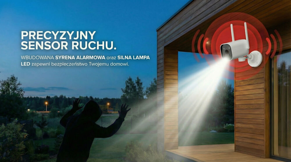 Kamera SETTI+ SC940 4MP 2K Smart, Zewnętrzna / Wewnętrzna, Wi-Fi, LAN Kamera monitoringu SETTI+ SC940 z precyzyjnym sensorem ruchu, wbudowaną syreną alarmową i silną lampą LED odstraszającą nieproszonego gościa przed domem