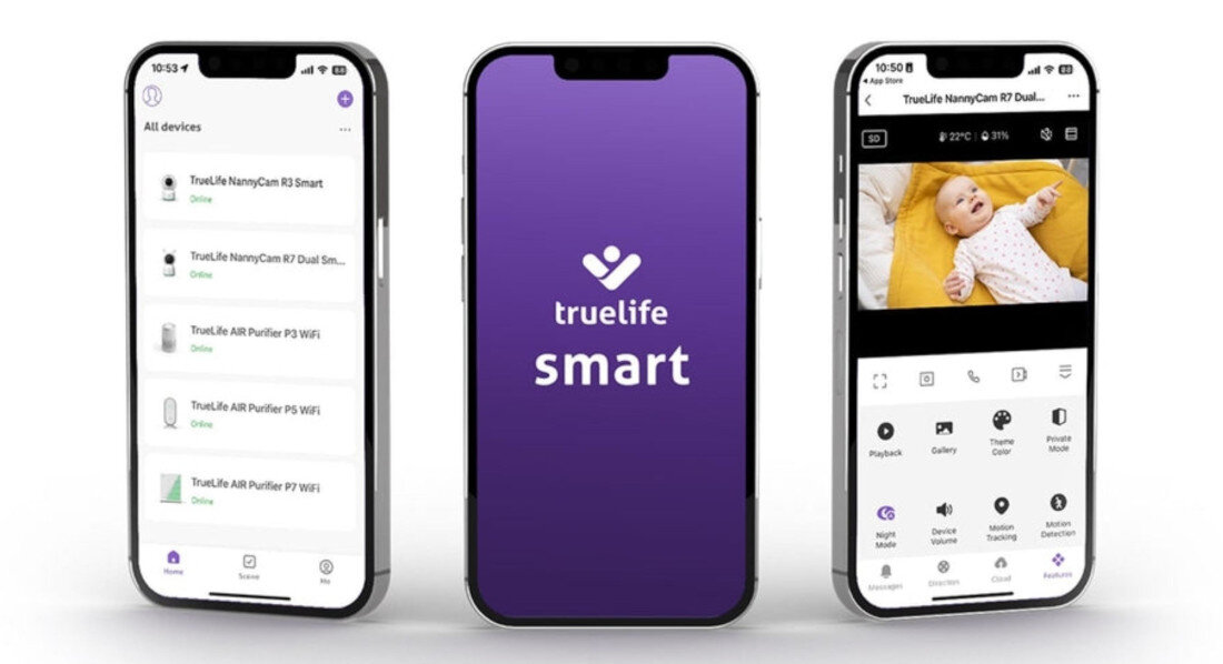 Niania elektroniczna TRUELIFE NannyCam R7 Dual Smart Łączność bez ograniczeń Dualna technologia z jednostki rodzicielskiej aplikacji mobilnej Aplikacja TrueLife Smart zdalne monitorowanie udostępnianie obrazu