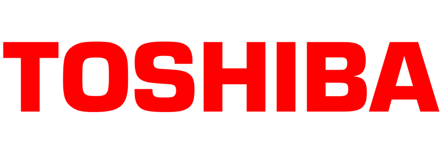Logo z napisem \'TOSHIBA\' w czerwonym kolorze na białym tle.