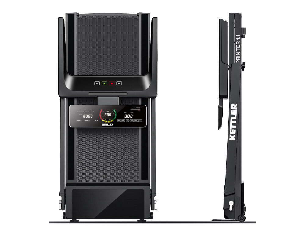 Bieżnia elektryczna KETTLER Sprinter 1.1 1287W 16 km-h skladana konstrukcja wymiary po zlozeniu 152 × 72 × 125 cm uchwyt na bidon