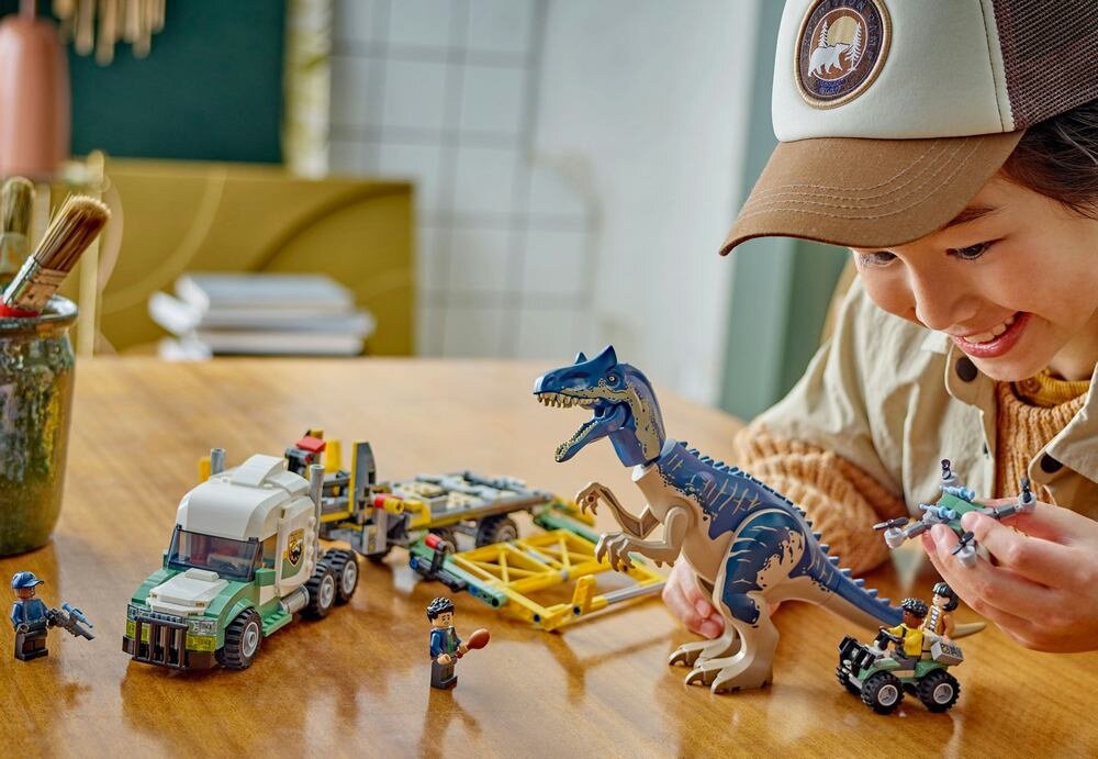 LEGO 76966 Jurassic World Dinomisje: ciężarówka do transportu allozaura umiejętności