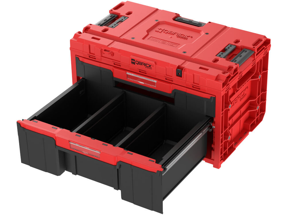 Skrzynia na narzędzia QBRICK Drawer 2 Plus Toolbox 2.0 Red Ultra HD wytrzymała konstrukcja stalowy rygiel ładowność