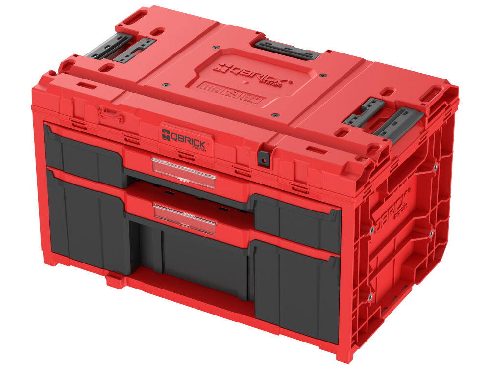 Skrzynia na narzędzia QBRICK Drawer 2 Plus Toolbox 2.0 Red Ultra HD wytrzymała konstrukcja stalowy rygiel ładowność
