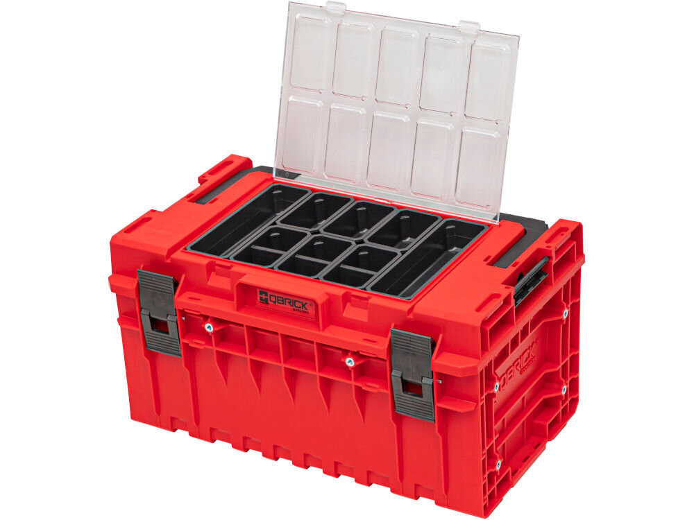 Skrzynia na narzędzia QBRICK ONE 350 2.0 Expert Red Ultra HD Custom Qbrick System ONE 350 RED ULTRA HD skrzynia narzędziowa organizer pokrywa EXPERT kubełki akcesoria