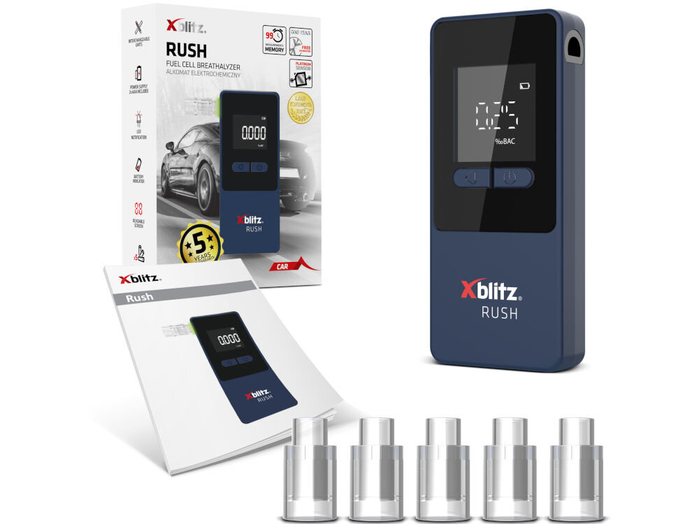 Alkomat XBLITZ Rush Elektrochemiczny 2 baterie AAA 5 ustników