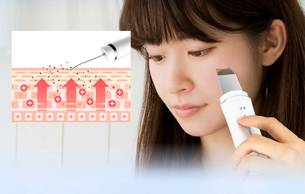 Urządzenie do peelingu kawitacyjnego ANLAN 01-ACPJ32-02A technologia ultradźwiękowa wysoka częstotliwość wibracji eliminacja zanieczyszczeń makijażu nadmiaru sebum delikatny sposób oczyszczania bezpieczny dla każdego typy skóry czysta świeża gotowa do dalszych zabiegów skóra 