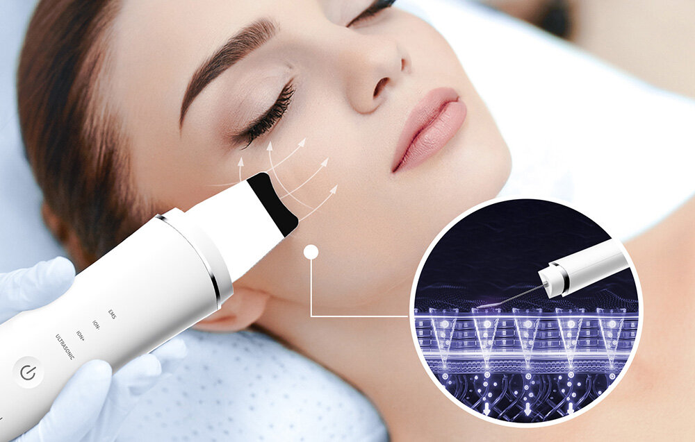 Urządzenie do peelingu kawitacyjnego ANLAN 01-ACPJ32-02A funkcja EMS delikatne impulsy elektryczne pobudzenie mięśni twarzy wsparcie napięcia skóry poprawa elastyczności jędrności regularne stosowanie redukcja widoczności drobnych linii i zmarszczek poprawa owalu twarzy młodzieńczy wygląd 