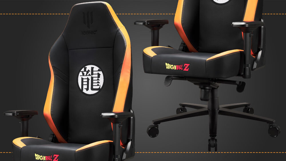 Fotel SUBSONIC Iconic SA5649-1 Dragon Ball Z Czarno-pomarańczowy ergonomia wysoki komfort naturalne krzywizny kręgosłpa dopasowany do kształtu pleców dla użytkowników o wzroście od 165 cm do 195