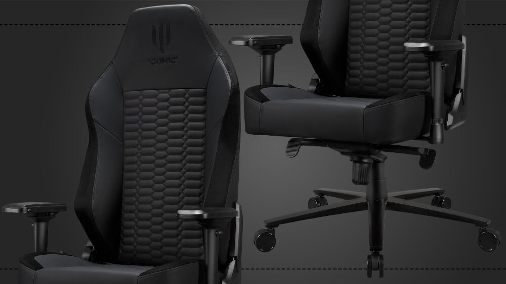 Fotel SUBSONIC Iconic SA5647-1 Apollon Czarny ergonomia wysoki komfort naturalne krzywizny kręgosłpa dopasowany do kształtu pleców dla użytkowników o wzroście od 165 cm do 195