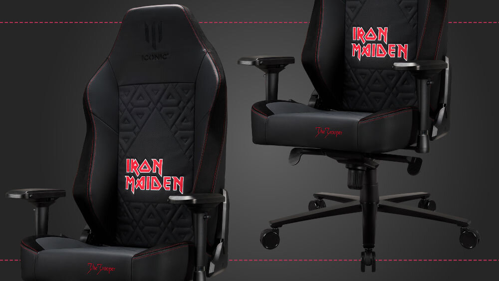 Fotel SUBSONIC Iconic SA5652-1 Iron Maiden Czarno-czerwony ergonomia wysoki komfort naturalne krzywizny kręgosłpa dopasowany do kształtu pleców dla użytkowników o wzroście od 165 cm do 195