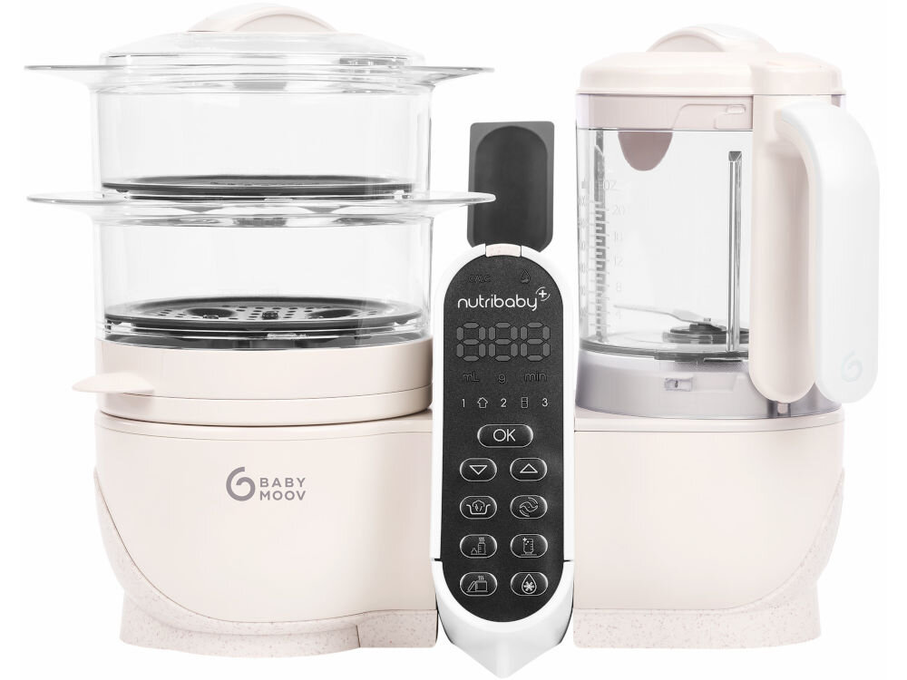 Robot kuchenny BABYMOOV Nutribaby (+) 6w1 A001135 Beżowy kompaktowe wymiary stylowy wygląd wkomponowanie w kazdą kuchnie mało miejsca łatwe przenoszenie łatwe do czyszczenia większość elementów mozna myć w zmywarce uproszczone użytkowanie 