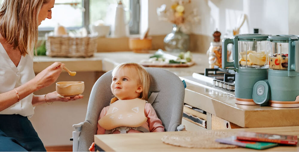 Robot kuchenny BABYMOOV Nutribaby Glass 4w1 A001132 Zielony wielofunkcyjny robot kuchenny wsparcie na wszystkich etapach karmienia uzupełniającego pojemność 1500 ml 1000 ml na gotowanie 500 ml na miksowanie jednoczesne gotowanie i miksowanie oszczędnosć czasu i planowania posiłków przygotowanie owoców warzyw mięsa ryb jajek zbóż innych składników dostosowanie do potrzeb rosnącego dziecka