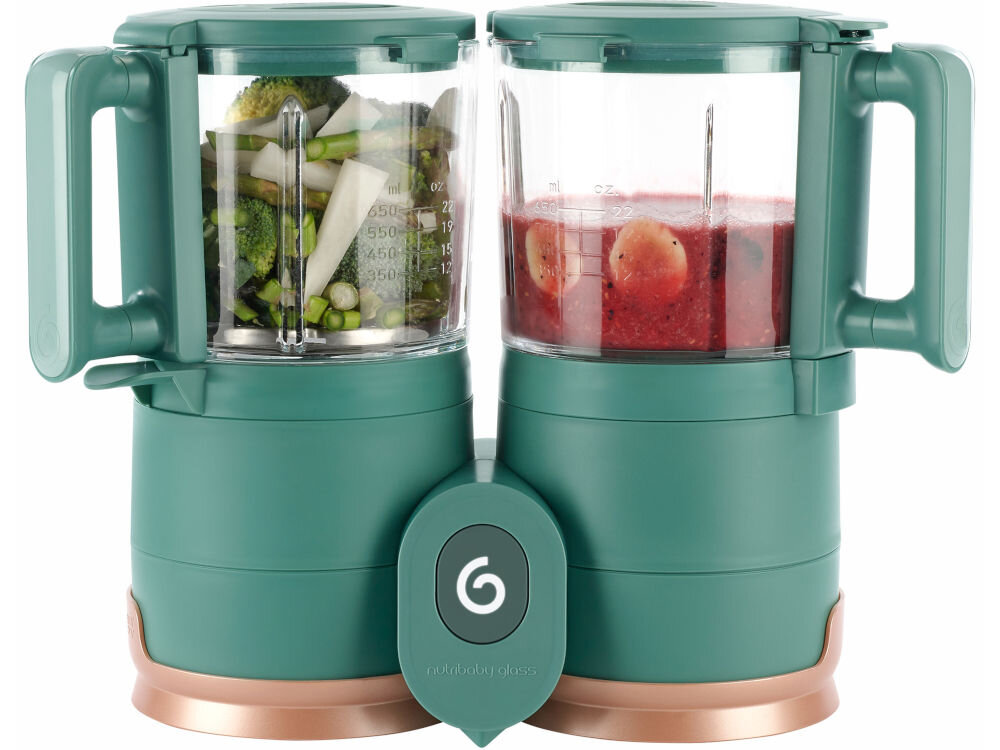 Robot kuchenny BABYMOOV Nutribaby Glass 4w1 A001132 Zielony wszystkie części można myć w zmywarce łatwe utrzymanie urządzenia w czystości niewielkie wymiary 35 x 17,2 x 29,1 cm wygodne przechowywanie łatwe przenoszenie kompaktowa budowa funkcjonalność wygoda uzytkowania