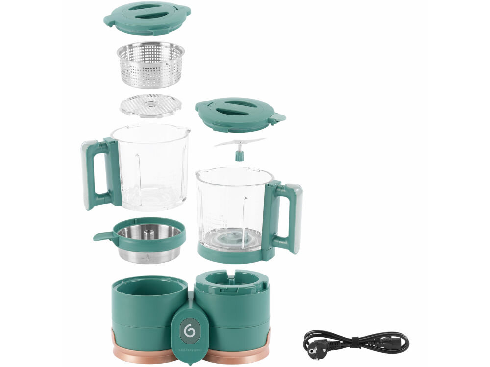 Robot kuchenny BABYMOOV Nutribaby Glass 4w1 A001132 Zielony 2 misy ostrze do siekania naczynie do gotowania na parze zasilacz dokumentacja