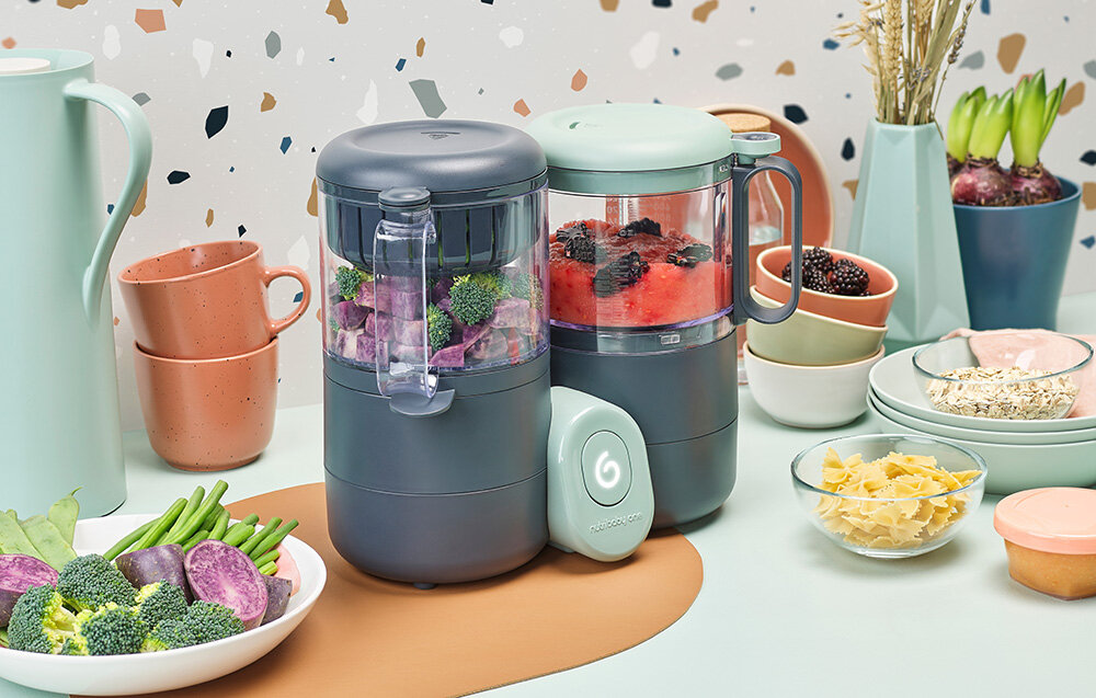 Robot kuchenny BABYMOOV Nutribaby One 4w1 A001133 Czarny prostota obsługi intuicyjna obsługa wybranie ilości wody 100 200 300 ml naciśnięcie centralnego przycisku proces rozpoczyna się automatycznie funkcja blendowania szybkie przyjemne przygotowywanie posiłków