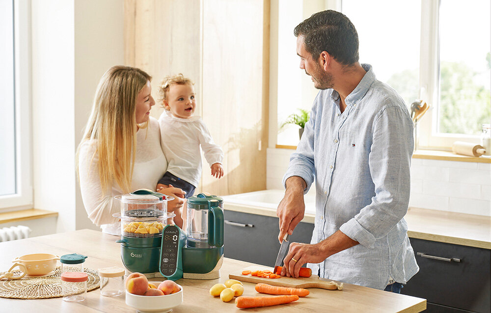 Robot kuchenny BABYMOOV Nutribaby (+) 6w1 A001136 Zielony niezastąpiony w kuchni praktyczne funkcje prostota obsługi idealne rozwiązanie dla rodziców zdrowa dieta dziecka oszczędność czasu i energii