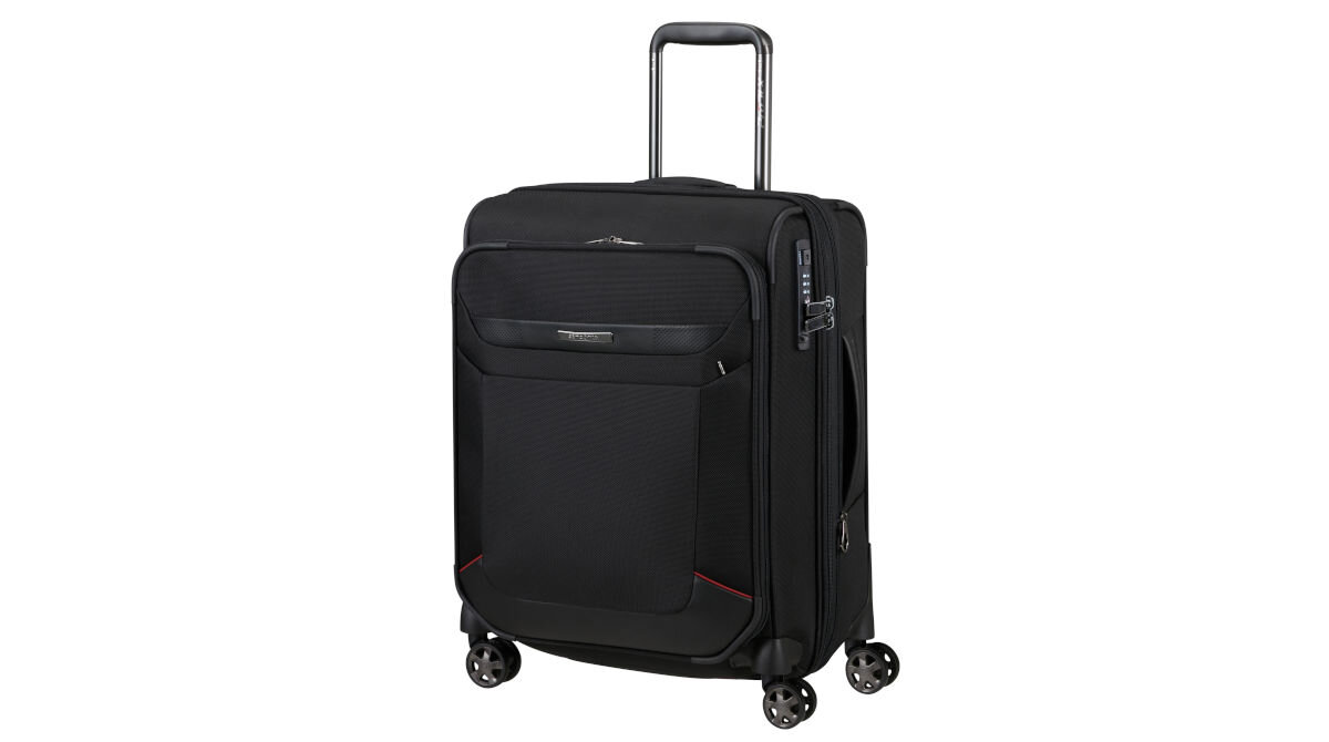 Walizka SAMSONITE Pro-DLX 6 Spinner Exp 55 cm Czarny skórzane detale eleganckie kształty