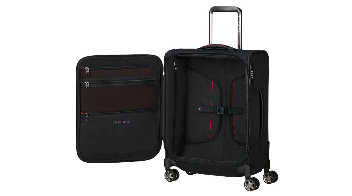 Walizka SAMSONITE Pro-DLX 6 Spinner Strict 55 cm Czarny przekładka poprzeczne taśmy liczne kieszenie