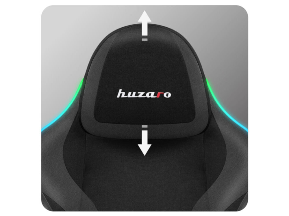 Fotel HUZARO Force 4.6 RGB Czarny zbliżenie na regulowany zagłówek regulacja góra-dół komfort redukcja napięcia