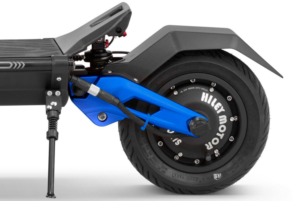 Hulajnoga elektryczna HILEY Tiger 10 V4 LR LR 90 km 2x1000W Amortyzacja 10 Czarno-niebieski dwa silniki o mocy 2000 W moc szczytowa do 3000 W predkosc do 20 km/h sterowniki sinusoidalne wzniesienia 30-45%