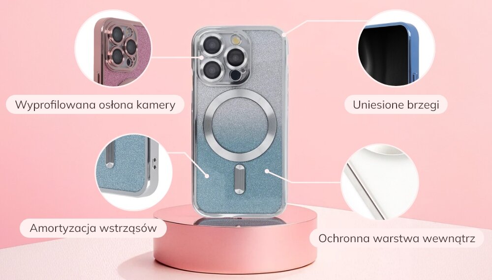 Etui TECTO SHIELD SparkleFlex Mag bezpieczenstwo telefon oslona kamera ekran pierscien pc tpu, tyl etui i funkcjonalnosc