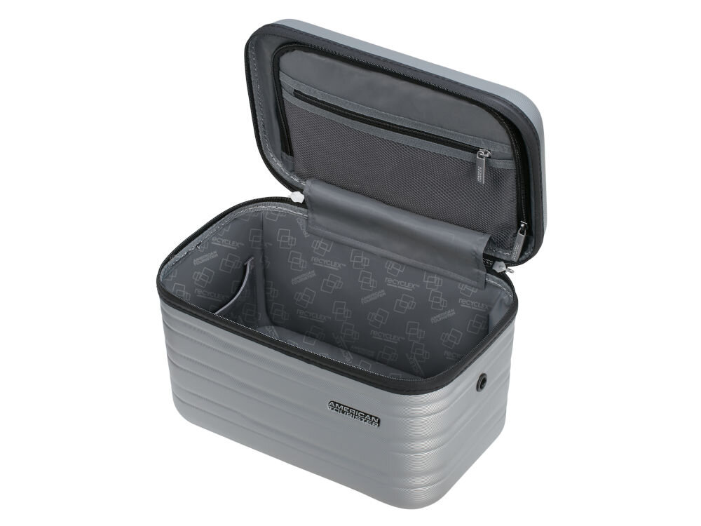 Kosmetyczka AMERICAN TOURISTER Flashine Beauty Case Srebrny Kieszonka na zamek oraz specjalna taśma wodoodporna kieszeń na mokre przedmioty