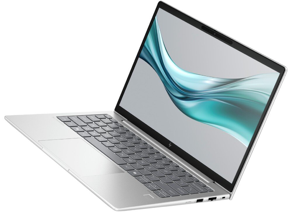 Laptop HP EliteBook 630 G11 Zdjęcie laptopa w widoku z boku z ekranem skierowanym na prawo, pokazujące klawiaturę, ekran oraz porty USB i HDMI, bateria, czas działania, ładowanie