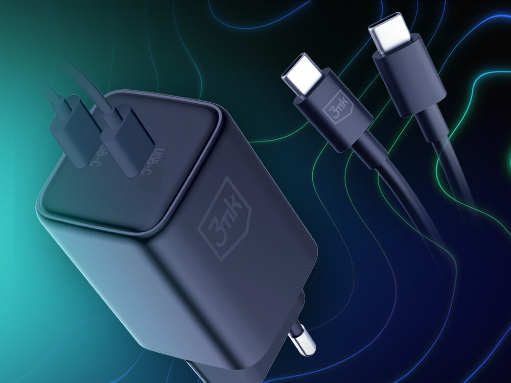 Ładowarka sieciowa 3MK Hyper Charger PD 45W 2 kable USB-C czarna i dwa kable