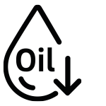 air fry Czarna ikona przedstawiająca kroplę z napisem \'oil\' i strzałką skierowaną w dół.