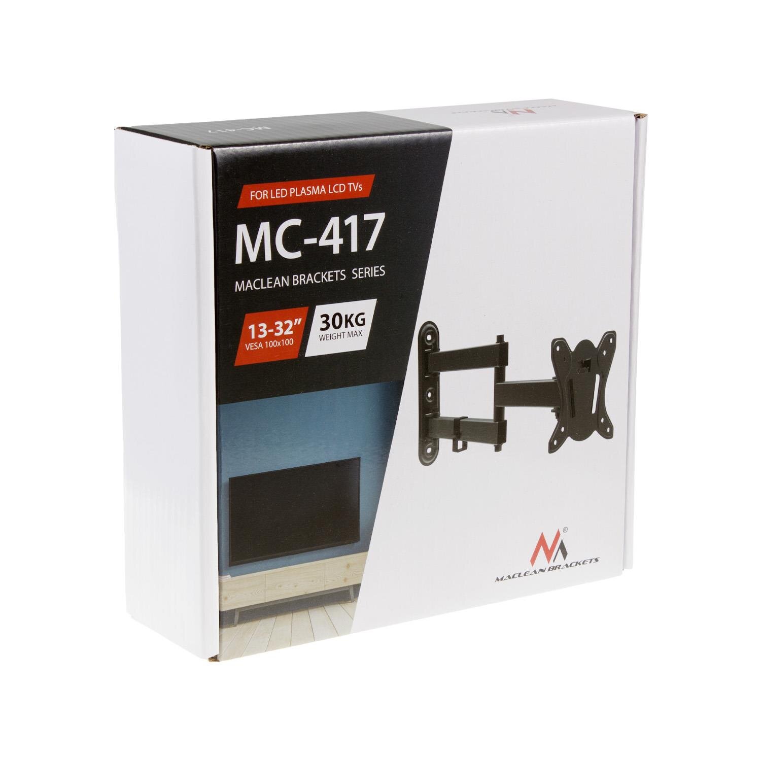 Opakowanie uchwytu do telewizora lub monitora z napisem \'MC-417 MACLEAN BRACKETS SERIES\'. Widoczne informacje to \'13-32\