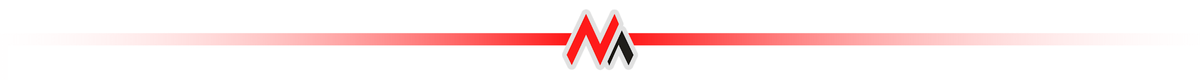 Czerwono-czarna linia z logo \'M\' pośrodku, które jest stylizowane na dwie litery M w kolorach czerwonym i czarnym.