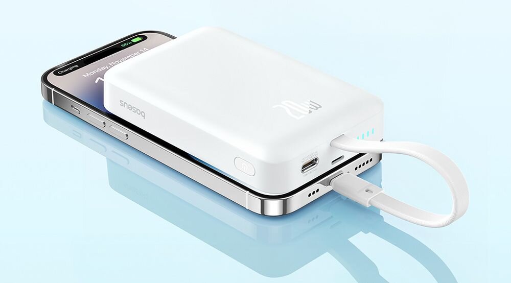 Powerbank BASEUS Magnetic Mini 10000mAh 20W Biały + Kabel Lightning kompatybilnosc etui