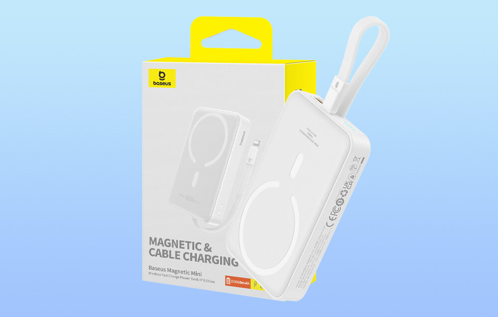 Powerbank BASEUS Magnetic Mini 10000mAh 20W Biały + Kabel Lightning
