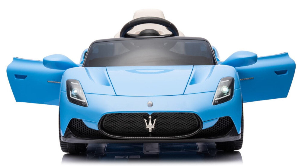 Samochód dla dziecka SUN BABY Maserati GT Cabrio Niebieski Komfort rozrywka odtwarzacz MP3 gniazdo USB-A Bluetooth wyposażenie muzyka jazda Otwierane drzwi wygodne siedzenie przyjemność zabawa