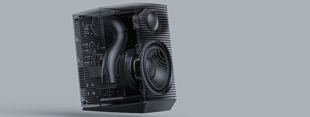 FIIO SP3 BT kopułka wysokotonowa tłumienie fal jedwabista góra, przekrój głośnika na szarym tle