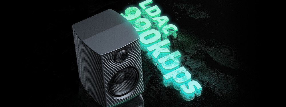 FIIO SP3 BT kodeki LDAC aptX AAC wysoka rozdzielczość, głośnik od góry na czarnym tle