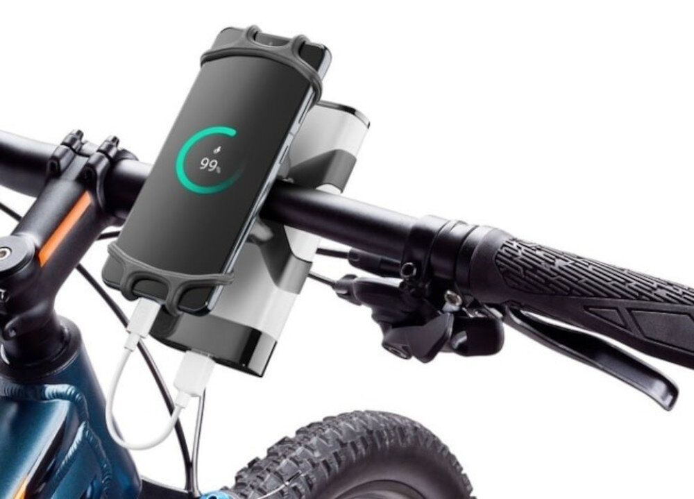 Uchwyt na telefon do roweru CELLULARLINE Newrban z uchwytem na powerbank - Ergonomiczny design, uchwyt przymocowany do kierownicy roweru