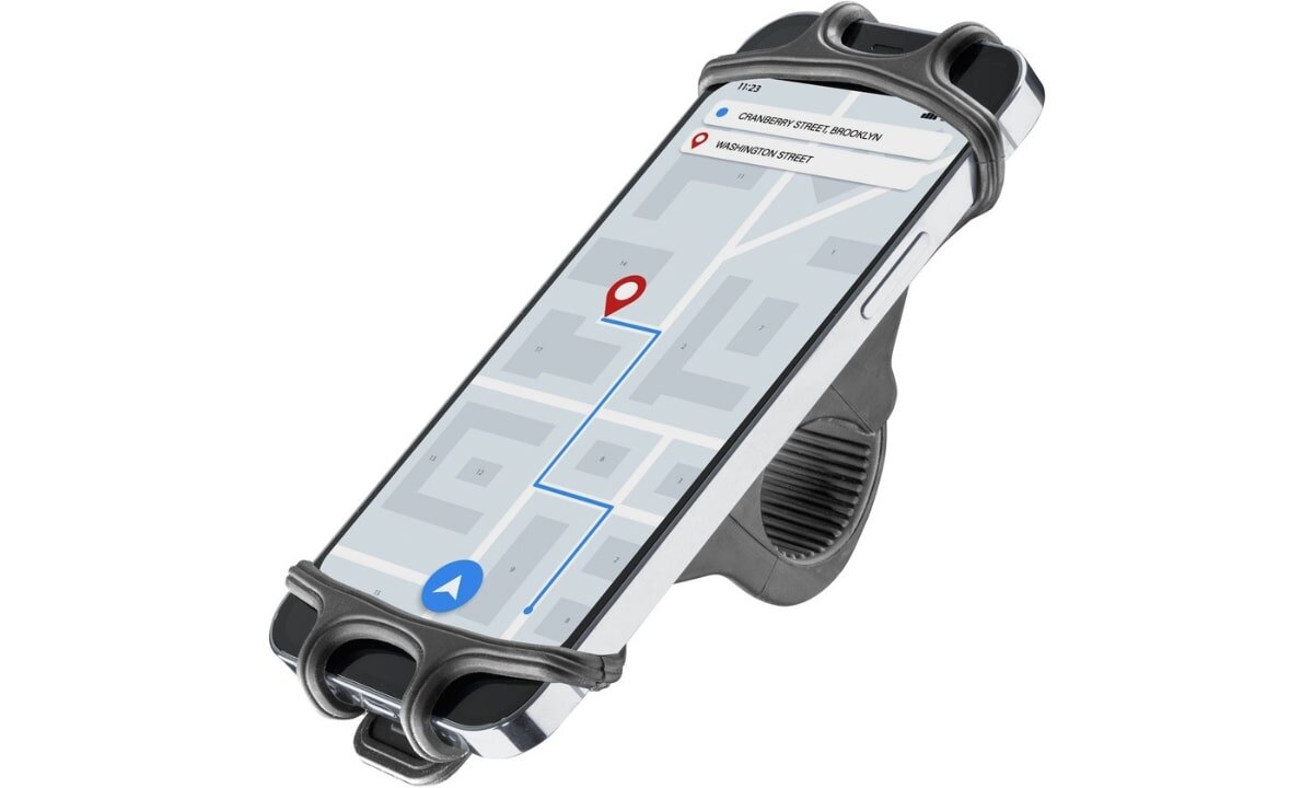Uchwyt na telefon do roweru CELLULARLINE Newrban Silicone - Stabilność na każdej trasie, uchwyt do telefonu z zamocowanym telefonem
