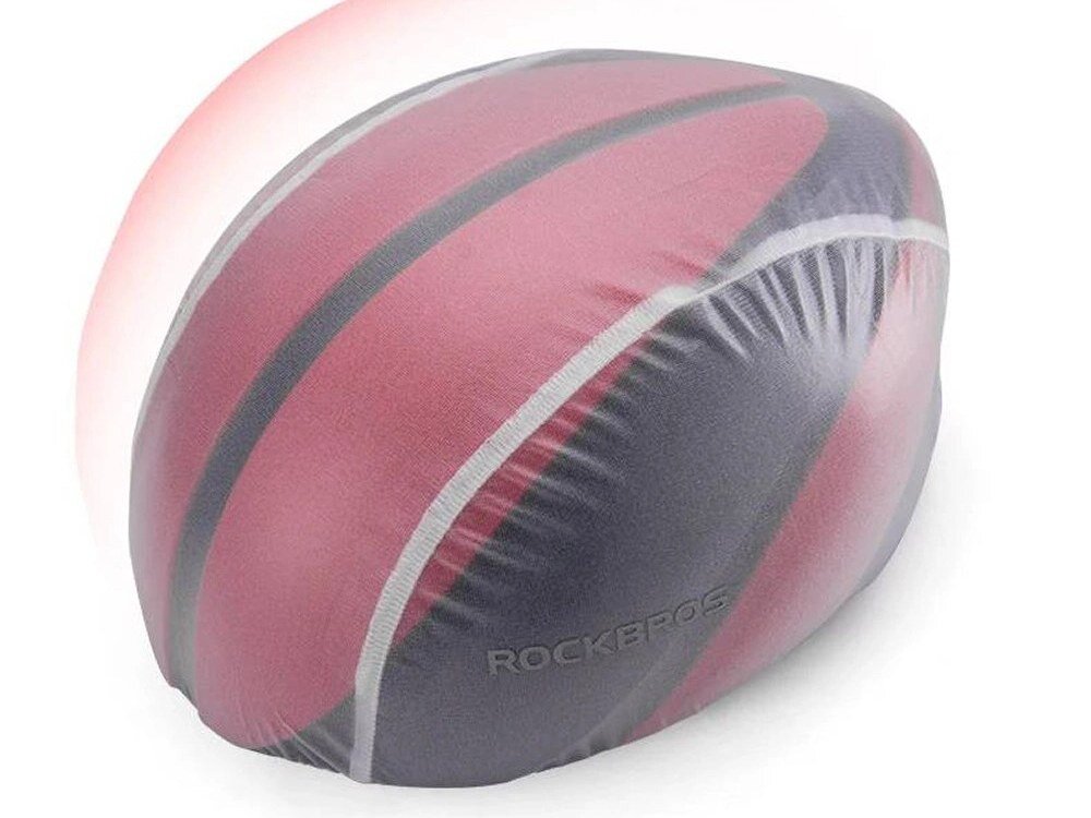 Pokrowiec przeciwdeszczowy ROCKBROS 20001GN, Dopasowanie, stabilność, aerodynamika, wygoda, Ciemny pokrowiec na kask rowerowy na białym tle.