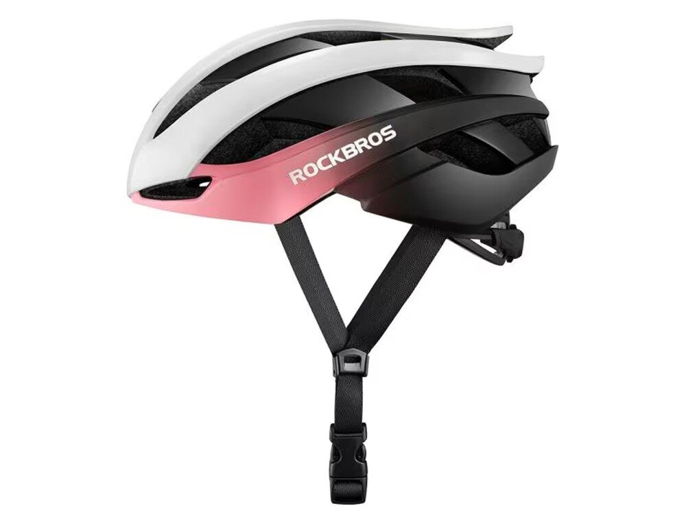 Kask rowerowy ROCKBROS 10110004008 Niebiesko-różowy Szosowy (rozmiar M), wentylacja, przepływ, chłodzenie, komfort, Profil kasku rowerowego Rockbros z widocznym systemem zapięć i pasków.