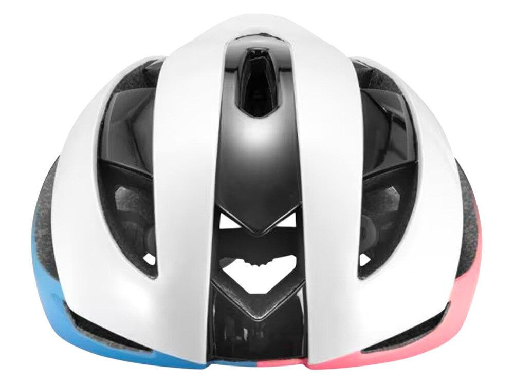 Kask rowerowy ROCKBROS 10110004008 Niebiesko-różowy Szosowy (rozmiar M), regulacja, dopasowanie, stabilność, wygoda, Widok z przodu na kask rowerowy z otworami wentylacyjnymi.