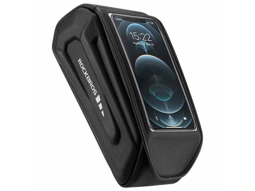 Torba rowerowa na ramę ROCKBROS 30120064001, Smartfon, nawigacja, dotyk, wygoda, Czarna torba na ramę roweru z etui na telefon.
