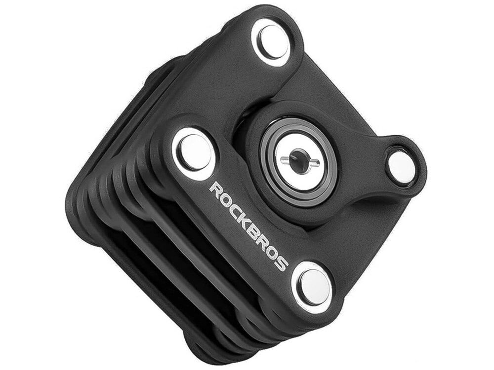 Zapięcie rowerowe ROCKBROS WD795 Folding lock Składane Czarny, Uchwyt, montaż, dostępność, praktyczność, Złożone, kompaktowe zapięcie w zbliżeniu.