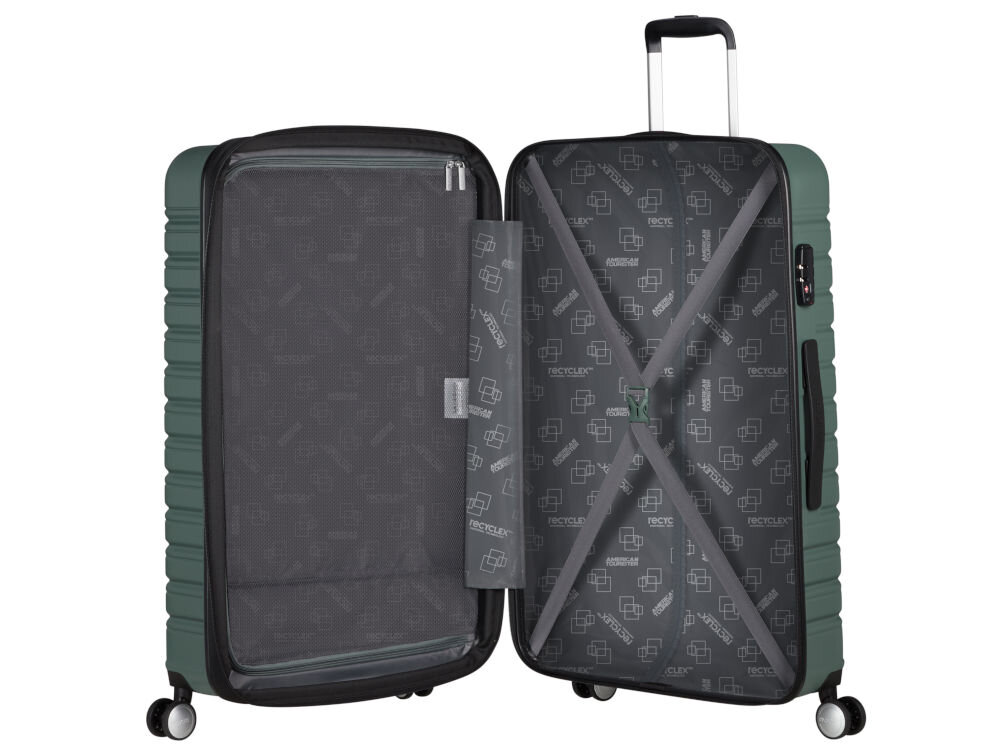 Walizka AMERICAN TOURISTER Flashline 78 cm zielony przemyślane wnętrze z praktycznymi przegrodami i pasami mocującymi