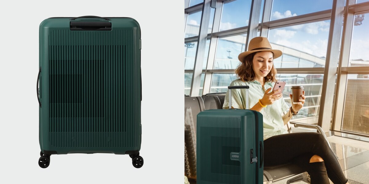 WALIZKA AMERICAN TOURISTER AEROSTEP SPINNER 55 20 DARK FOREST lifestyle lotnisko konieta Styl i elegancja funkcjonalność estetyka elegancki wygląd intensywny kolor ciemnozielony