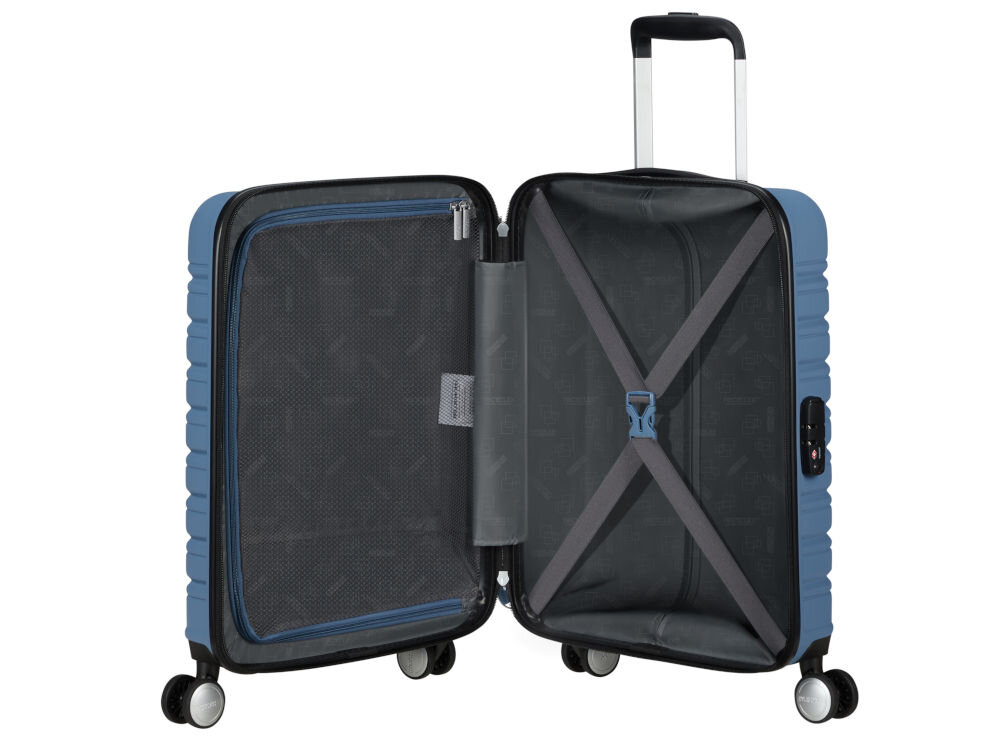 Walizka AMERICAN TOURISTER Flashline 55 cm Niebieski przemyślane wnętrze z praktycznymi przegrodami i pasami mocującymi