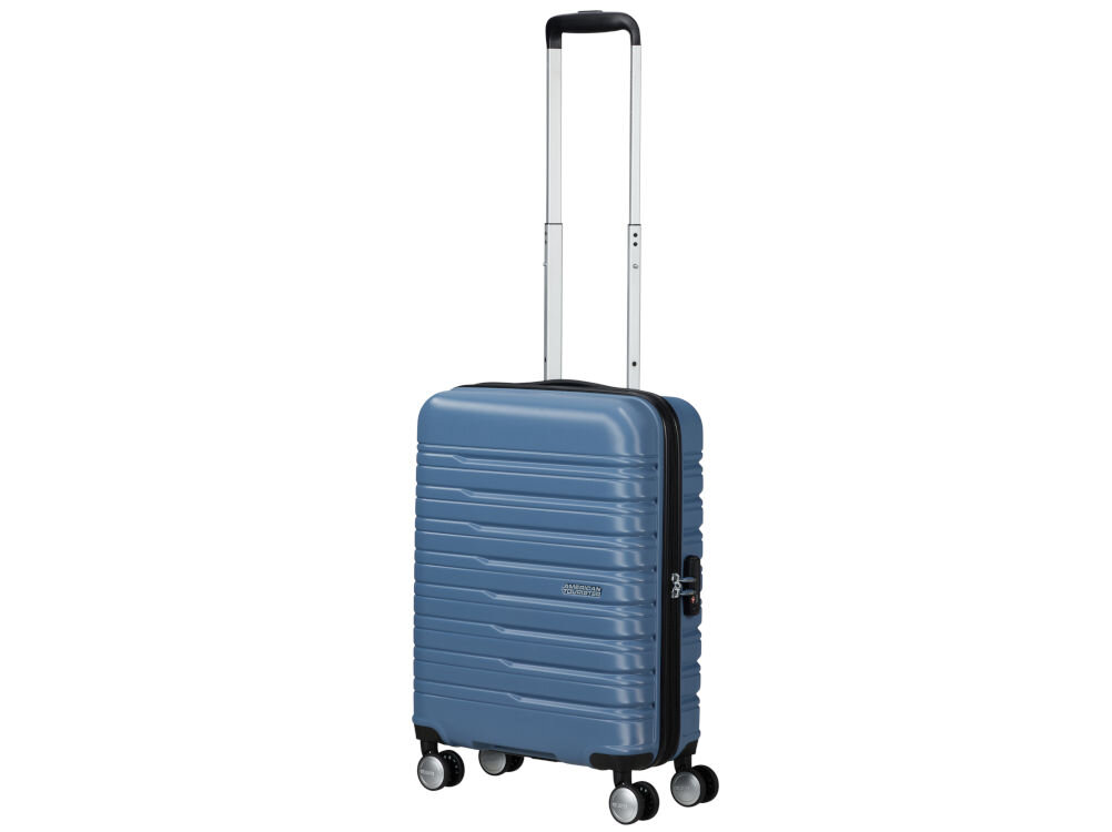 Walizka AMERICAN TOURISTER Flashline 55 cm Niebieski wymiary ok. 55 x 40 x 20 cm może być zabrana na pokład 36 różnych linii lotniczych LOT, Lufthansa czy British Airways spełnia wymagania wielu przewoźników