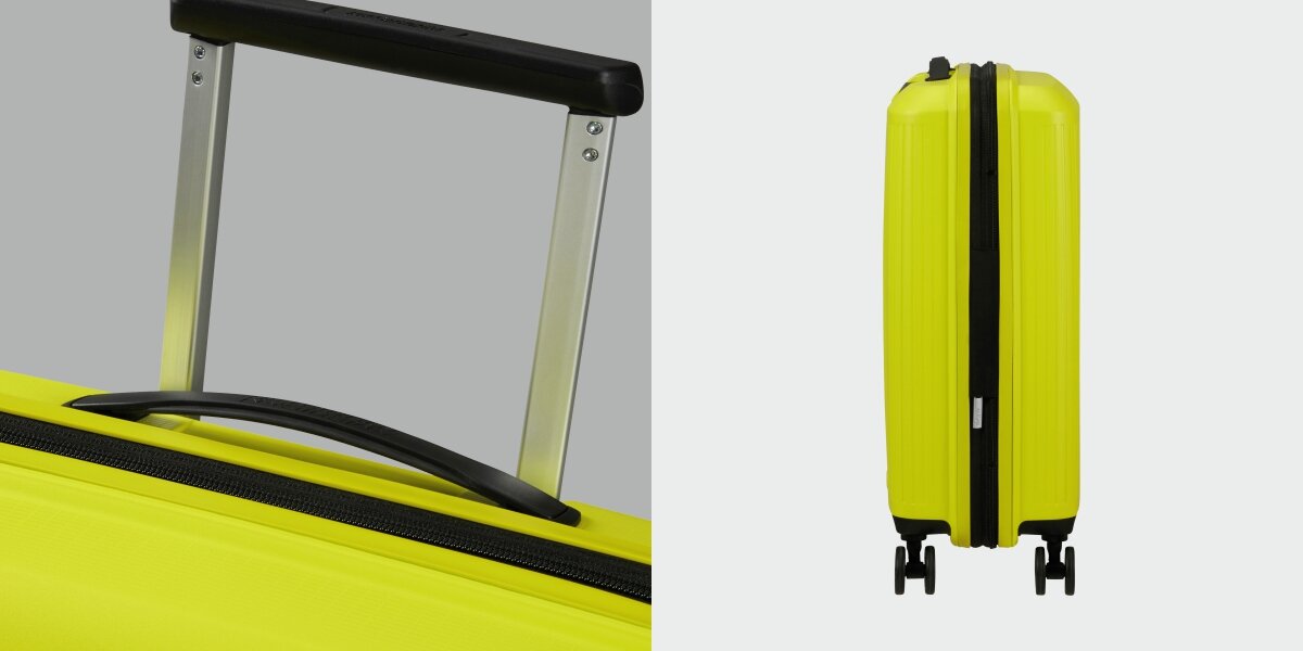 WALIZKA AMERICAN TOURISTER AEROSTEP SPINNER 55 20 LIGHT LIME uchwyt rączka bok profil Lekkość i wygoda waga 2,3 kg lekka niewielka łatwe manewrowanie mniejsze obciążenie dwa uchwyty boczne łatwe podnoszenie walizki
