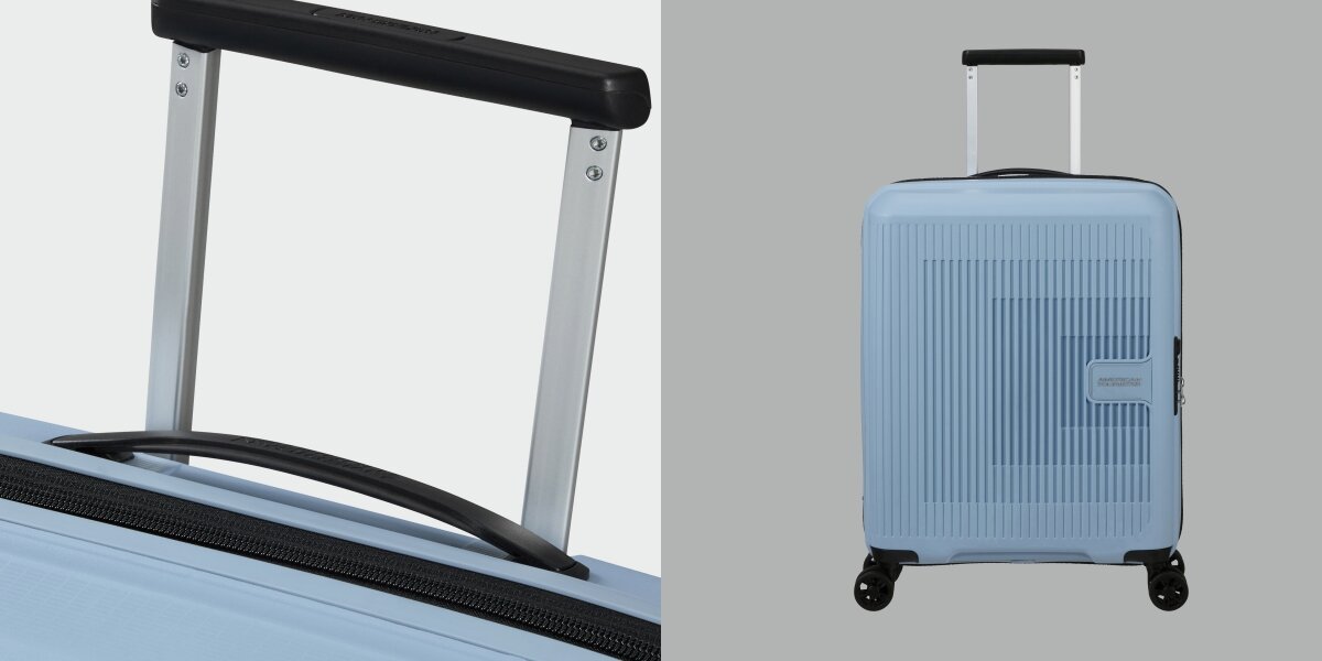 WALIZKA AMERICAN TOURISTER AEROSTEP SPINNER 55 20 SOHO GREY uchwyt rączka bok profil Lekkość i wygoda waga 2,3 kg lekka niewielka łatwe manewrowanie mniejsze obciążenie dwa uchwyty boczne łatwe podnoszenie walizki