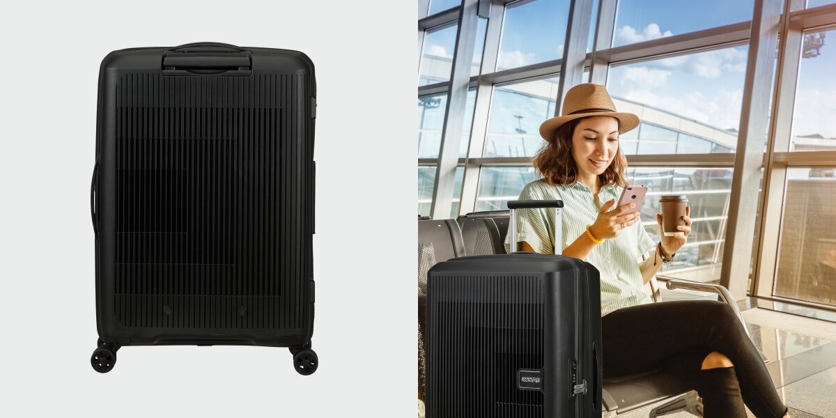 WALIZKA AMERICAN TOURISTER AEROSTEP SPINNER 67 24 BLACK lifestyle lotnisko konieta Styl i elegancja funkcjonalność estetyka elegancki wygląd intensywny kolor czarny